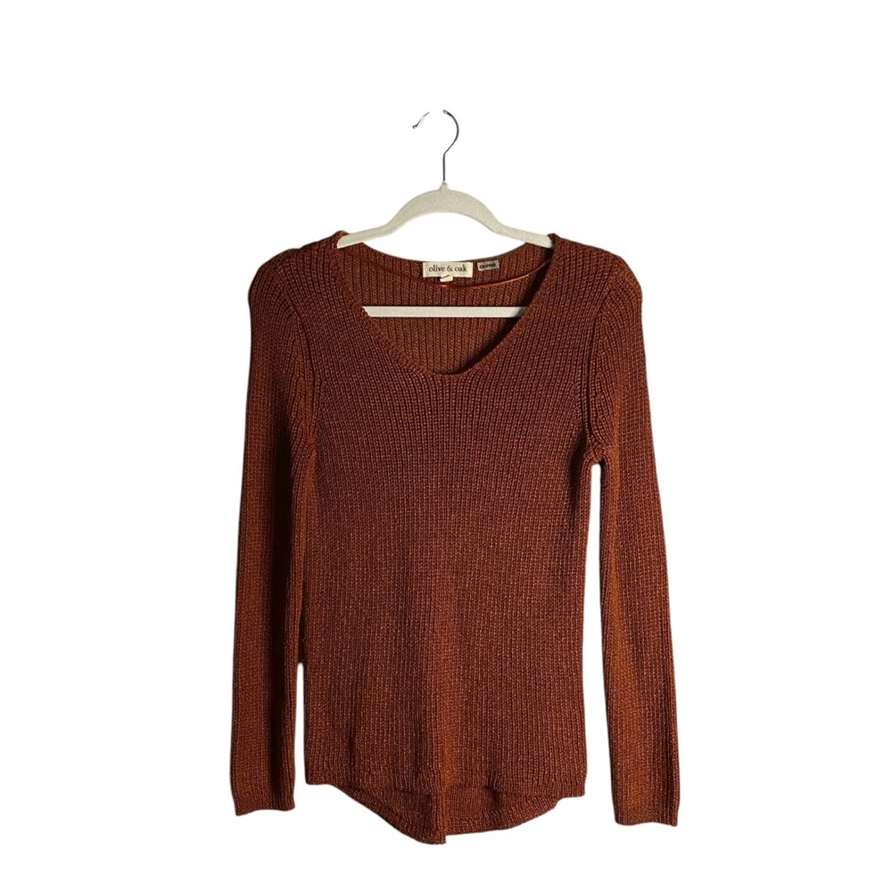 Olive & Oak Women’s Burnt Orange Crochet Knit Long Sleeve Sweater